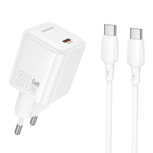 BOROFONE BN34 ΦΟΡΤΙΣΤΗΣ PD 30W ΜΕ ΚΑΛΩΔΙΟ USB-C ΣΕ USB-C EU ΛΕΥΚΟΣ