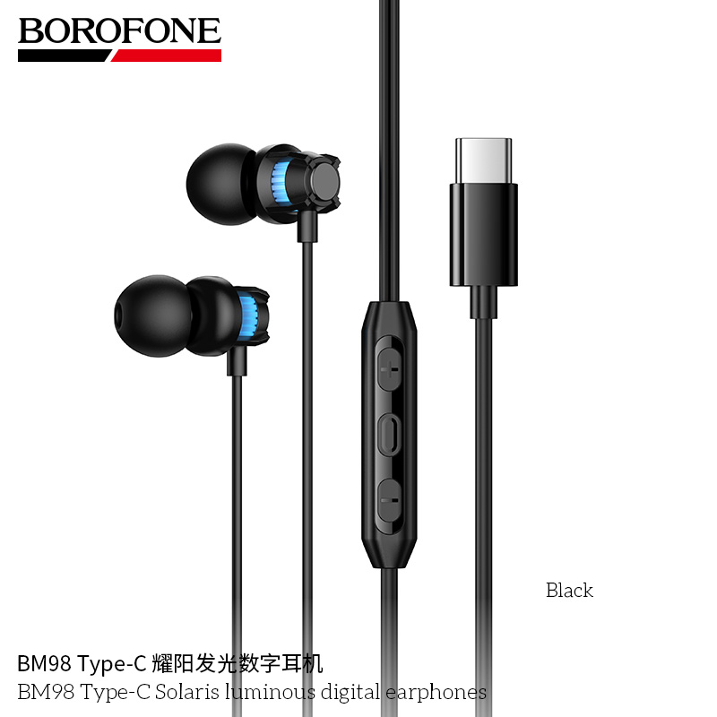 BOROFONE BM98 ΑΚΟΥΣΤΙΚΑ USB-C ΜΕ ΦΩΤΕΙΝΗ ΕΝΔΕΙΞΗ ΜΑΥΡΑ